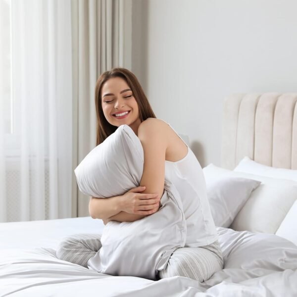CozyLux Cooling Sheets King Size, Rayon derived from Bamboo, Oeko-TEX Certified Luxuriously Soft & Cooling Silky Sheet Set - 16" Deep Pockets 4 Piece Bedding Sheets & Pillowcases，White - Image 6