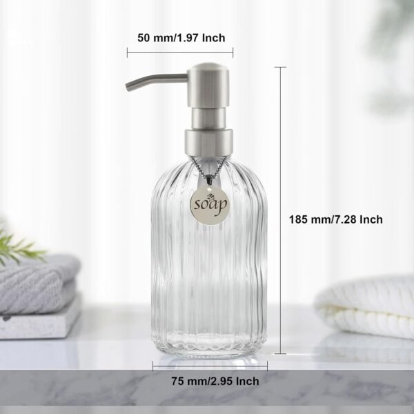 Glass Soap Dispenser, Bathroom Hand Soap Dispenser and Kitchen Hand soap Dispenser, with Rust Proof Stainless Steel Pump,15oz(Clear) - Image 4