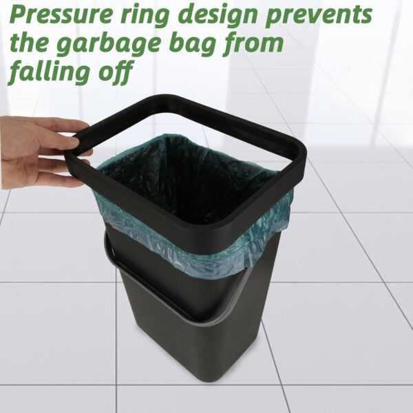 1Pcs Hanging Trash Can with Lid, 12L Kitchen Compost Bin with Lid, Plastic Large Hanging Garbage Can Under Sink for Kitchen, Bathroom, Cabinet Door(Black) - Image 3
