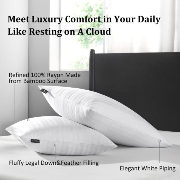 downluxe Goose Down Pillows - Hotel Collection Feather Pillows Set of 2 for Back, Stomach or Side Sleepers, Queen Size (20"x28") - Image 4