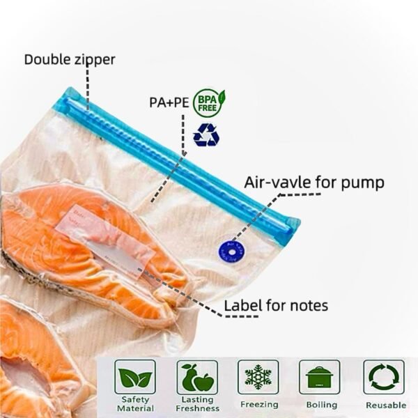 Sous Vide Bags-BPA-Free Reusable Vacuum Seal Bags for Food-Freezing safe-20pcs(11 * 10.2in) Vacuum Food Storage Bags & Seal Clips for Sous Vide Cooking-HOMYLAND - Image 7