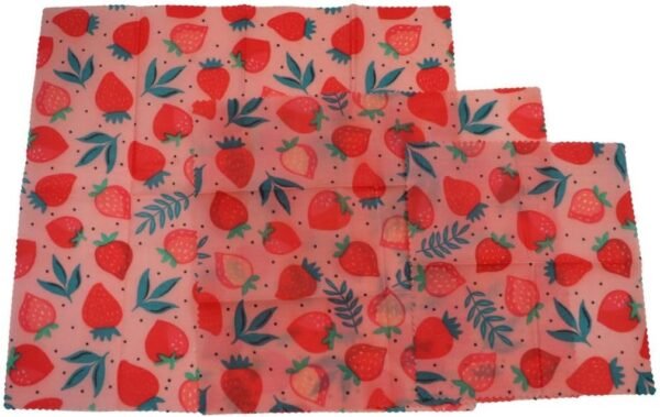 Reusable Beeswax Wrap,Beeswax Food Wraps,Cotton Food Wraps 3 Pack S/M/L Strawberry Patterns Beeswax Wrap,Zero Waste, Plastic-Free Food Storage - Image 2
