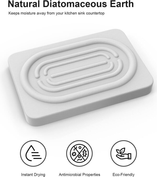 Diatomite Soap Dish Holder, Stone Soap Dish, Quick Dry Stone Soap Holder, Fast Drying Stone Soap Tray, Diatomaceous Earth Soap Dish for Hand Soap, Sponge Holder - Image 2