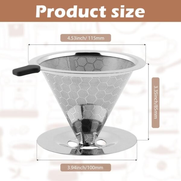 304 Stainless Steel Pour Over Coffee Dripper/Maker - Upgrade Honeycomb Mesh, Extraction Quickly without Losing Flavor, Easy to Clean, Paperless Reusable Coffee Filter, Non-slip Stand - Includes Brush - Image 2