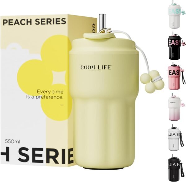 GOOM 18oz Spill Proof Tumbler with Lid and Straw, 18/10 Stainless Steel Insulated Water Bottle with Flip Lid and Straw Mouth Rotary Lock, 6-Layer Wall Insulated Coffee Tumbler - Yellow