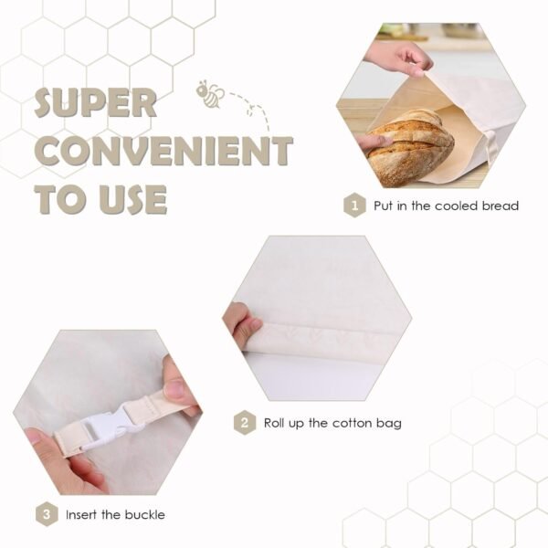 Reusable Bread Bags for Homemade Bread, 2 Pack Cotton Beeswax Bags for Sourdough Bread, XL Bread Storage Bag - Image 5