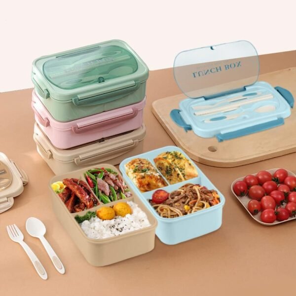 NatraProw Bento Box for Adult, 1200 ML Lunch Containers for Adults, LeakProof Lunch Box with Utensils, BPA Free, 3 Compartment Bento Box Microwave Safe, Green - Image 6