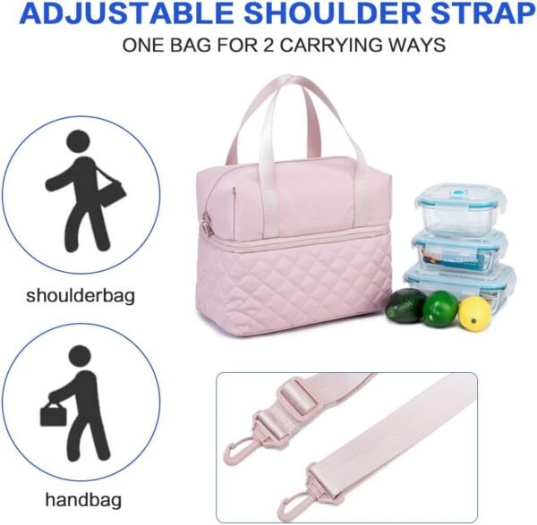 NOL Natural Organic Lifestyle Women Reusable Lunch Bag Leakproof Medium Insulated Nylon Cooler Bag with Detachable Strap (Pink) - Image 5