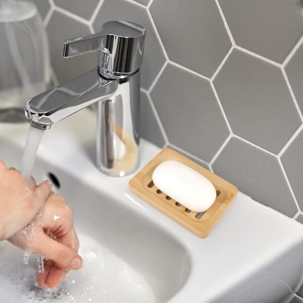 Anwenk Bamboo Wooden Soap Dish, Bar Soap Holder Soap Tray for Shower Bathroom Kitchen Sink Drainer - 2 Pack (Natural Color) - Image 7