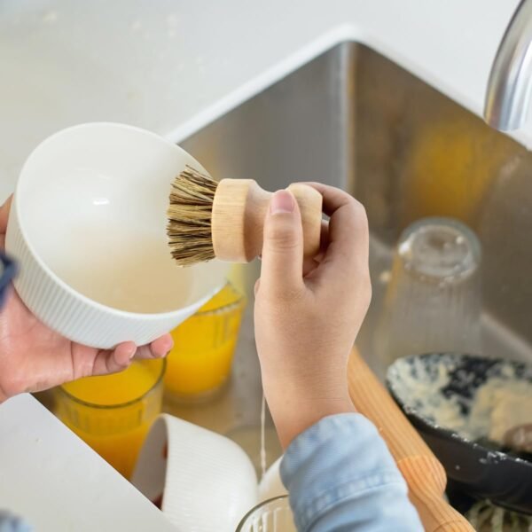 2 Pcs Dish Brush, Wood Dishes Scrub Brush, Pot Brush for Kitchen Cleaning Dishes Pots Pans (Sisal and Palm) - Image 6