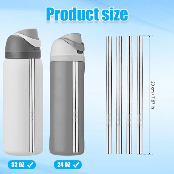 4pcs Water Bottle Straws for Owala 24oz 32oz, Stainless Steel Metal Straws Replacement with 2 Straw Cleaners Reusable Tumbler Straws Bottle Accessories Parts for Indoor Outdoor Sports Trips - Image 2