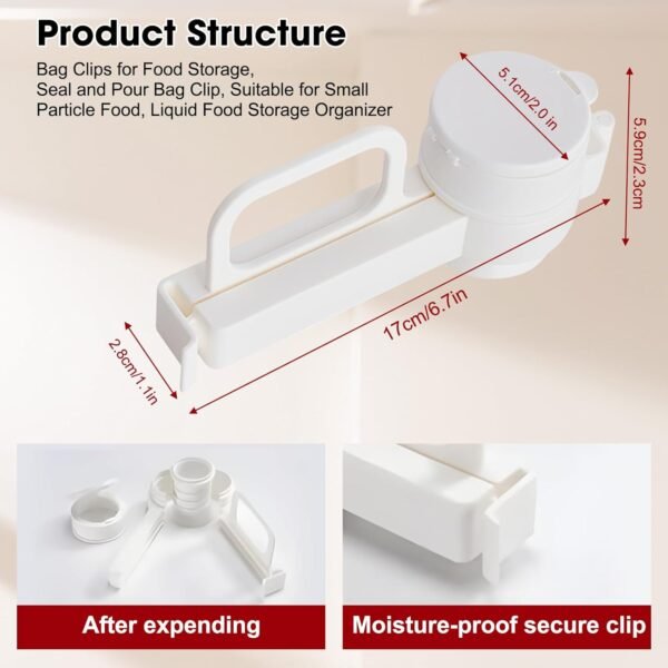 2PCS Food Bag Sealing Clip with Pour Spout, Bag Clips for Food Storage, Reusable Plastic Cap Sealer Clips, Suitable for Food, Liquid,Flour and Baby Food Storage Organizer - Image 6