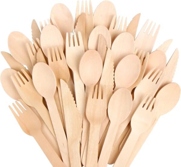 Compostable Cutlery Set - 500 Pieces Wooden Compostable Utensils - [200 Spoons, 200 Forks, 100 Knives] - Disposable Wooden Cutlery, Eco Friendly Forks and Spoons, Disposable Cutlery Set Party Utensils - Image 9