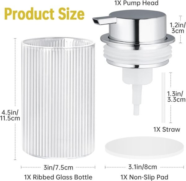 NiHome 14oz Ribbed Glass Foaming Hand Soap Dispenser, High-Capacity Easy to Refill for Home & Commercial Use, Clear Foaming Soap Dispenser for Bathroom, Kitchen with Large Foam Pump & Non-Slip Mat - Image 2