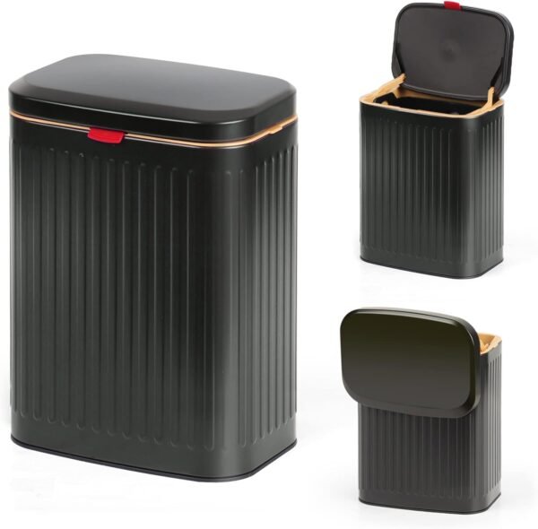 Hanging Trash Can Compost Bin with Lid for Kitchen Cabinet Door,Stainless Steel Countertop Compost Bin with Removable Inner Bucket,Wall-Mounted Kitchen Garbage Can (Black/2.1 Gal)