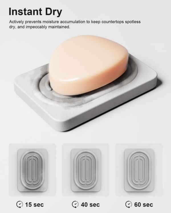 Diatomite Soap Dish Holder, Stone Soap Dish, Quick Dry Stone Soap Holder, Fast Drying Stone Soap Tray, Diatomaceous Earth Soap Dish for Hand Soap, Sponge Holder - Image 3
