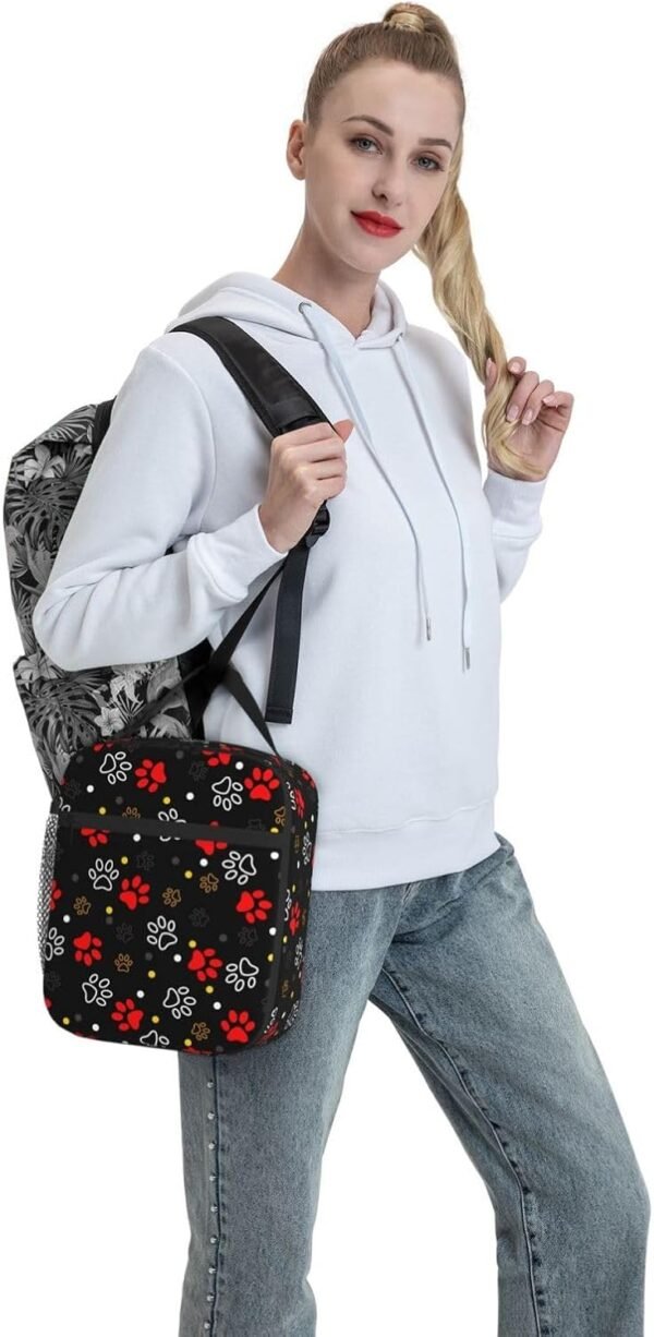 Cute Animal Dog Paw Print Insulated Lunch Bag Reusable Lunchbox Leakproof Portable Box for Women Men with Handle and Bottle Pocket for Work Picnic Camping - Image 5