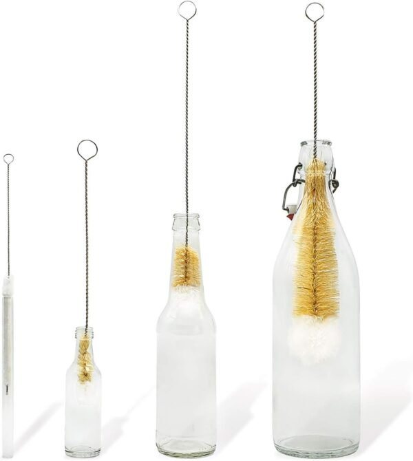Bambaw Bottle Cleaner Brush Set | 4 Cleaning Brushes | Bottle Brush Cleaner Set | Water Bottle Brush | Bottle Scrubber | Small & Long Bottle Brush for Glass - Soft Cotton Tip to Prevent Scratches - Image 2