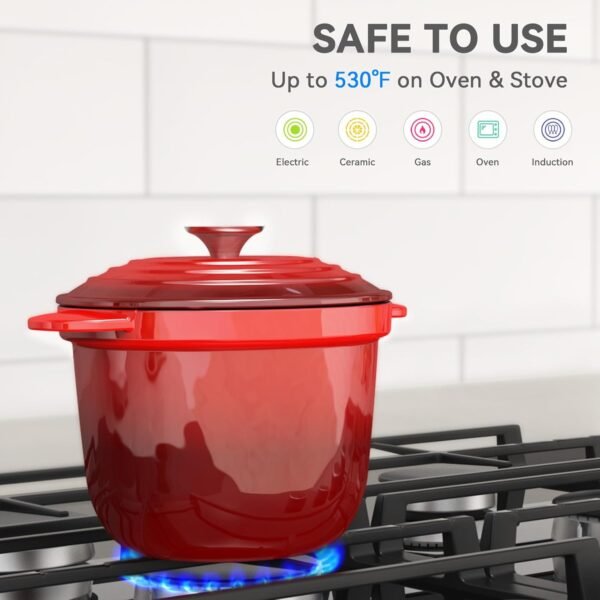 2 Quart Dutch Oven Pot with Lid, Enameled Cast Iron Dutch Oven, Cast Iron Pot for Cooking, Red - Image 5