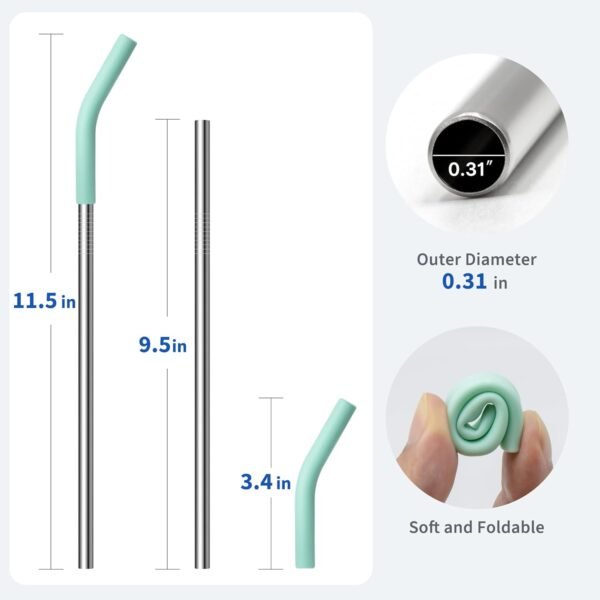 Metal Straws with Silicone Tip for 30 oz Yeti Tumbler, 5 Pcs Reusable Stainless Steel Straws for BJPKPK, RTIC, WETOWETO, Beast 30 oz Tumbler, Cleaning Brush, 1 Portable Bag - Image 2