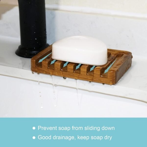Soap Dish with Slanted Waterfall Design by HTB, Bar Soap Holder Teak Wood, Soap Saver for Shower, Bathroom, Sink, Kitchen and Countertop - Image 3