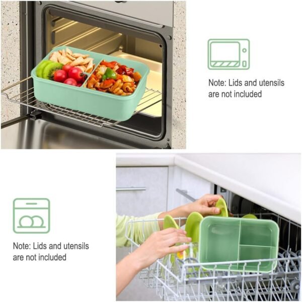 NatraProw Bento Box for Adult, 1200 ML Lunch Containers for Adults, LeakProof Lunch Box with Utensils, BPA Free, 3 Compartment Bento Box Microwave Safe, Green - Image 4