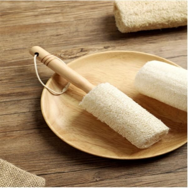 4 "Natural Agricultural Loofah with Wooden Stick for Washing Tea Cups, Cleaning Kitchen Stoves. Exfoliating Body Sponge Scrub Skin Care in Tub Spa Shower. Natural Products, No Additive - Image 3