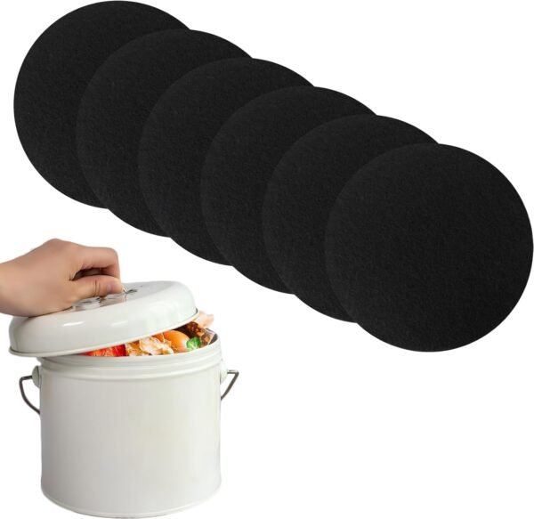 Biaungdo 6 Pack 6.7 Inch Round Charcoal Filter Replacements, Black Kitchen Compost Bin Filters for Countertop Round Carbon Filter Bin Pail Replacement