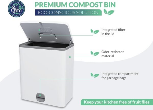 Compost Bin Hang Over Cabinet Doors for Kitchen - Lightweight & Stable Indoor Trash & Compost Bin - 10 L /2.4 Gallon Capacity - Removable Inner Bucket Kitchen Compost Bucket - Image 2