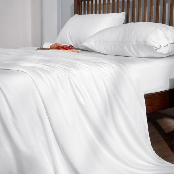 CozyLux Cooling Sheets King Size, Rayon derived from Bamboo, Oeko-TEX Certified Luxuriously Soft & Cooling Silky Sheet Set - 16" Deep Pockets 4 Piece Bedding Sheets & Pillowcases，White - Image 4