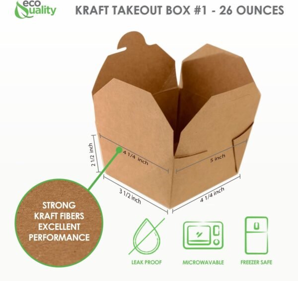 EcoQuality [25 PACK Take Out Food Containers 26 oz Kraft Brown Paper Box Microwaveable Leak and Grease Resistant - To Go Containers - Restaurant, Catering, Food Truck - Recyclable Lunch Box #1