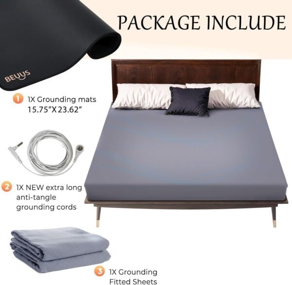 Grounding Sheets with Grounding Mat, 95% Organic Cotton + 5% Pure Silver Fiber, Grounding Sheet Earth Connected Bedding Fitted Earth Sheets with Grounding Cord (Gray, Queen-60"x 80"×15’’) - Image 2