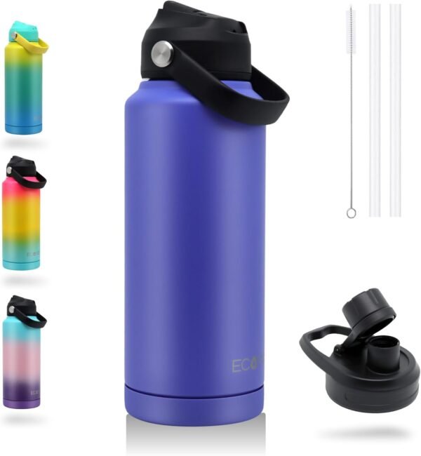Water Bottles 32oz, Insulated Water Bottle with Straw - Stainless Steel Reusable Metal Water Bottle, Silicone Boot, Carry Handle, Double Wall Vacuum Leak Proof Tumbler for Traveling, Hiking, Gym