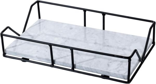 MyGift Deluxe White Marble & Black Metal Wire Tabletop Disposable Napkin Holder, Commercial & Guest Bathroom Countertop Multi Fold Paper Towel Dispenser Tray, Fit Folded Towels up to 9.5 x 5.5 Inches