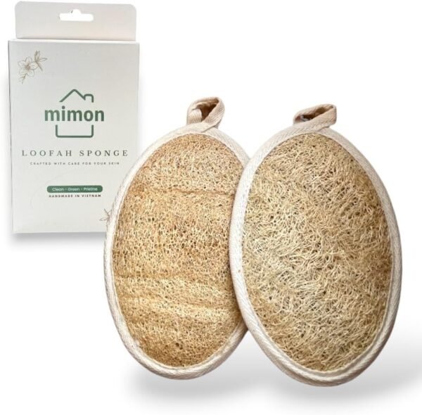 Natural Loofah Sponge, Exfoliating Body Scrubbers (2 Pack), Biodegradable Bath Loofahs Sponge, Gentle, Chemical-Free Bath & Body Loofah for Women, Men and Kids, Made with Natural Loofah