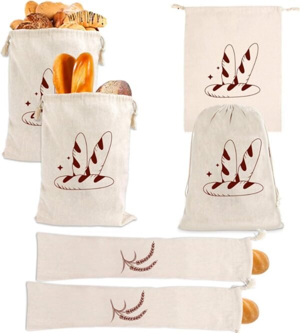 6Pcs Linen Storage Bags with Drawstrings, Reusable Food Storage Bread Bags, Multipurpose Natural Potato Onion Vegetable Storage Bags, Washable Cloth Bags for Kitchen 11.8 x 15.7 inch & 6 x 26 inch