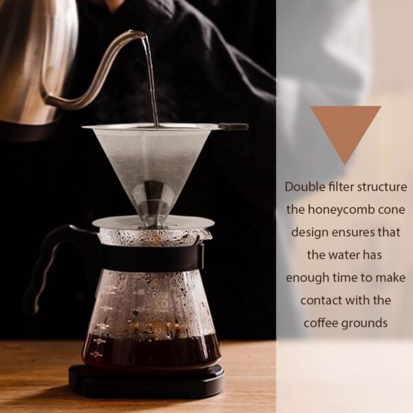 304 Stainless Steel Pour Over Coffee Dripper/Maker - Upgrade Honeycomb Mesh, Extraction Quickly without Losing Flavor, Easy to Clean, Paperless Reusable Coffee Filter, Non-slip Stand - Includes Brush - Image 8