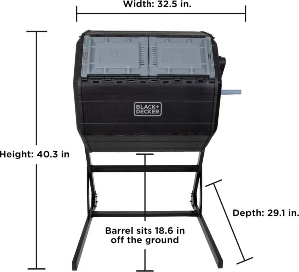 BLACK+DECKER Compost Tumbler, Dual Chamber Composter, 40 Gallon, Easy Handle System for Composting - Image 7
