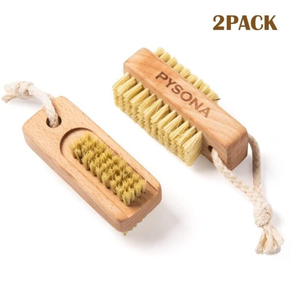 Nail Scrubber Brush, 2 Pack Nail Brush for Cleaning Fingernails, Natural Wooden Fingernail Cleaning Brushes Two-sided Finger Toe Nail Brush Cleaner with Hanging Rope - Image 2
