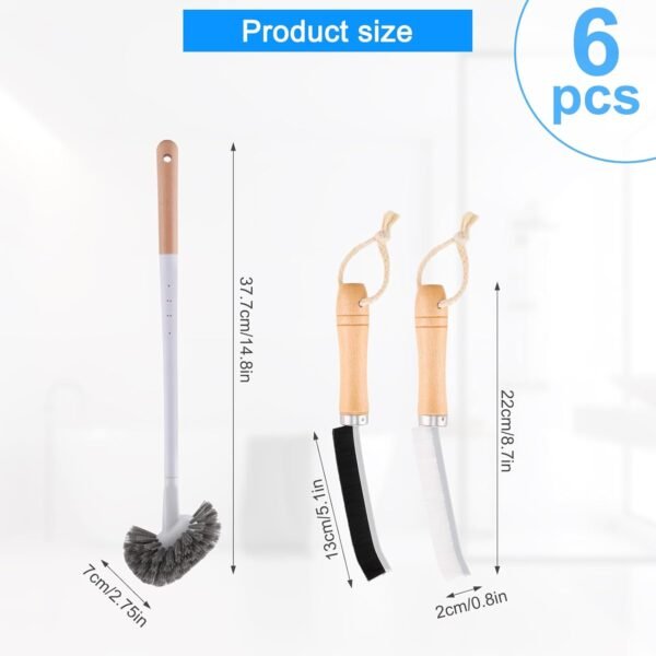 Curved Toilet Bowl Brush and Crevice Cleaning Brushes Set, Bathroom Cleaning Scrub Brush with Long Handle, Toilet Scrubber Brush with Small Gap Brushes Kit for Household Deep Cleaning (6 PCS) - Image 6