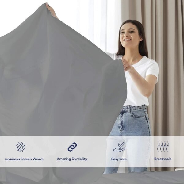 CRAFTSWORTH 100% Organic Cotton Sheets Queen 4 Piece Set Silver Extra Deep Pocket Sheet Sets Flat Sheet Fitted Sheet Pillowcase Better Than Percale Hotel Luxury Quality Sheet GOTS Certified - Image 4