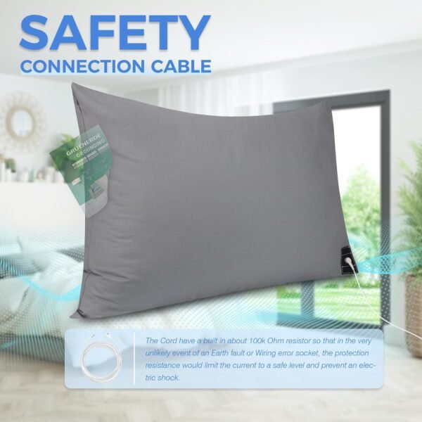 Grounding Pillowcase Queen Conductive Grounding Mat for Bed with 15ft Grounding Cord Organic Cotton Improve Sleep Gray 20x30in - Image 6