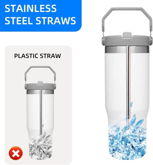 Metal Straws for Stanley Iceflow Flip 30oz Tumbler, With 1 Straw Cleaner, Reusable Stainless Steel Straws Compatible With Stanley 30oz Tumbler(5pcs) - Image 2