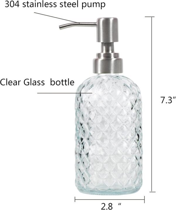 Bathroom & Kitchen Glass Hand and Dish Soap Dispenser with 304 Rustproof Stainless Steel Pump (Clear) - Image 4