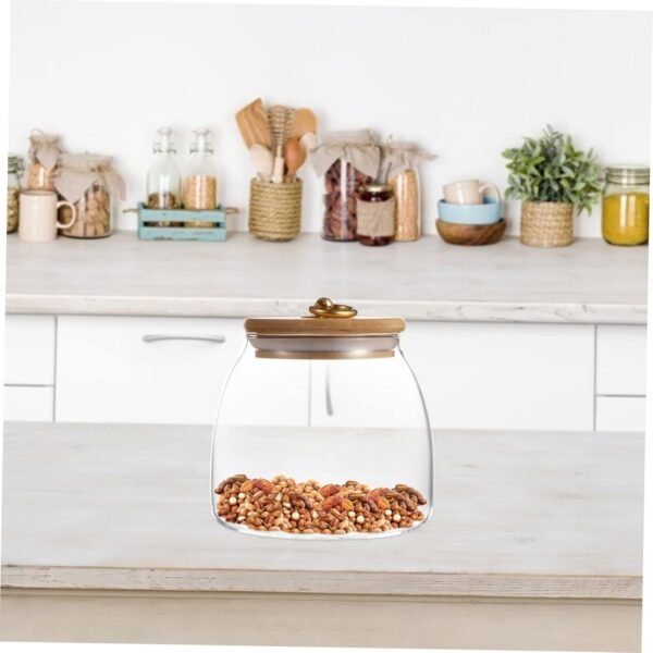 1pc Glass Storage Jar Canister Proof Compartment Decor Containers Machine Bins Cups Kitchen Food Storage Containers Cookie Jar Tea Jam Jars Flour Pantry Refrigerator Candy Jar Wood - Image 8