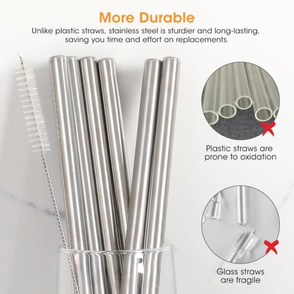 Aieve 6PCS Replacement Straws Compatible With Owala Water Bottle 24 oz 32 oz, Reusable Stainless Steel Straws with Cleaning Brush Compatible With Owala FreeSip Insulated Water Bottle 24oz 32oz - Image 4