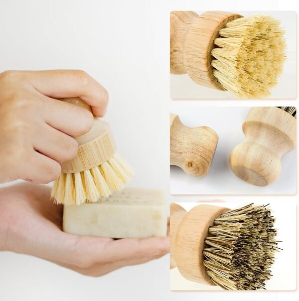 2 Pcs Dish Brush, Wood Dishes Scrub Brush, Pot Brush for Kitchen Cleaning Dishes Pots Pans (Sisal and Palm) - Image 3