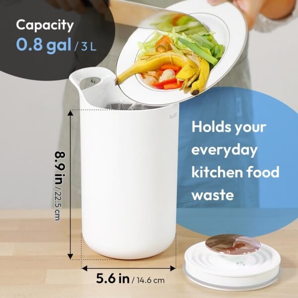 Carrotez Compost Bin for Kitchen Countertop, 0.8 Gallon (3 Liter) Small Food Waste Mini Compost Bin with Lid, Odorless Vacuum Seal - White - Image 3