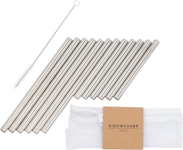 A Bar Above Stainless Steel Straws for Frozen Drinks & Boba Tea – 6 Short & 6 Long Metal Straws Reusable Set w/Straw Cleaner Brush – Reusable Straws for Drinking & Stirring – Cocktail Straws