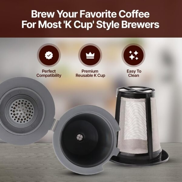 Reusable Filter Cups for Cuisinart Coffee Makers - Premium Refillable Coffee Cups Compatible with Cuisinart Single Serve Coffee Machines (2 Pack with 2 Mesh Filters) - Image 7